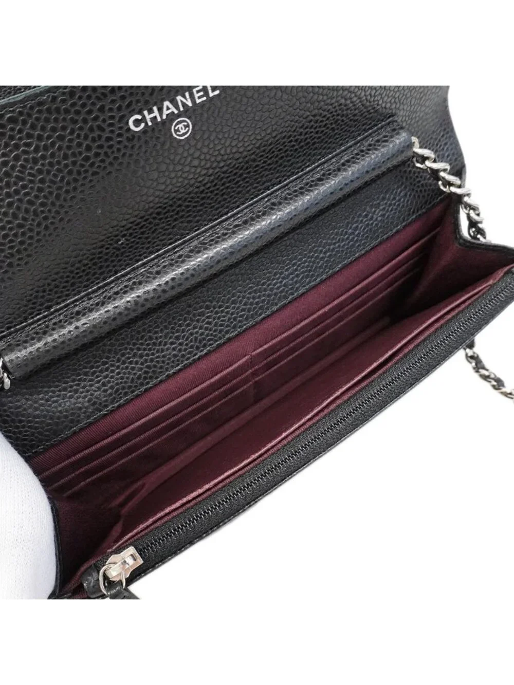 Chanel Wallet on Chain Quilted Caviar Leather Black Silver